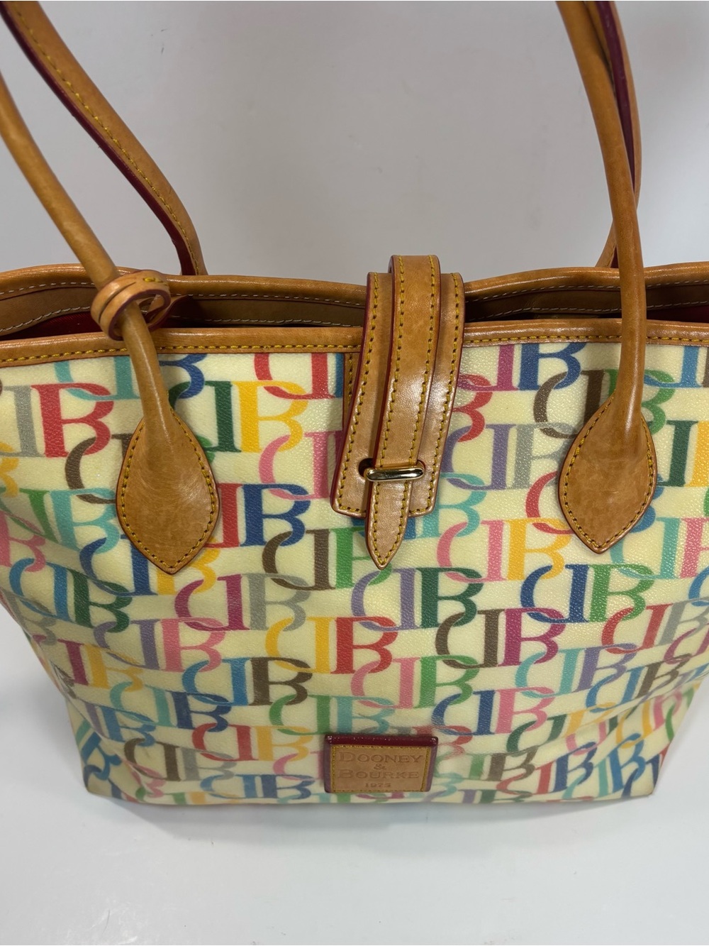 Vintage Dooney & Bourke 1975 Rainbow Monogram Tote Shoulder Bag Y2K Colorful EUC - Picture 5 of 11